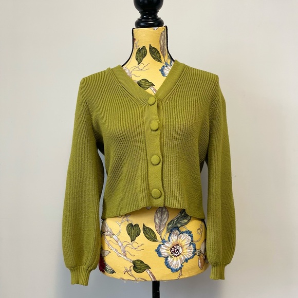 Philosophy Olive Green V Neck Crop Sweater Medium - Picture 1 of 9